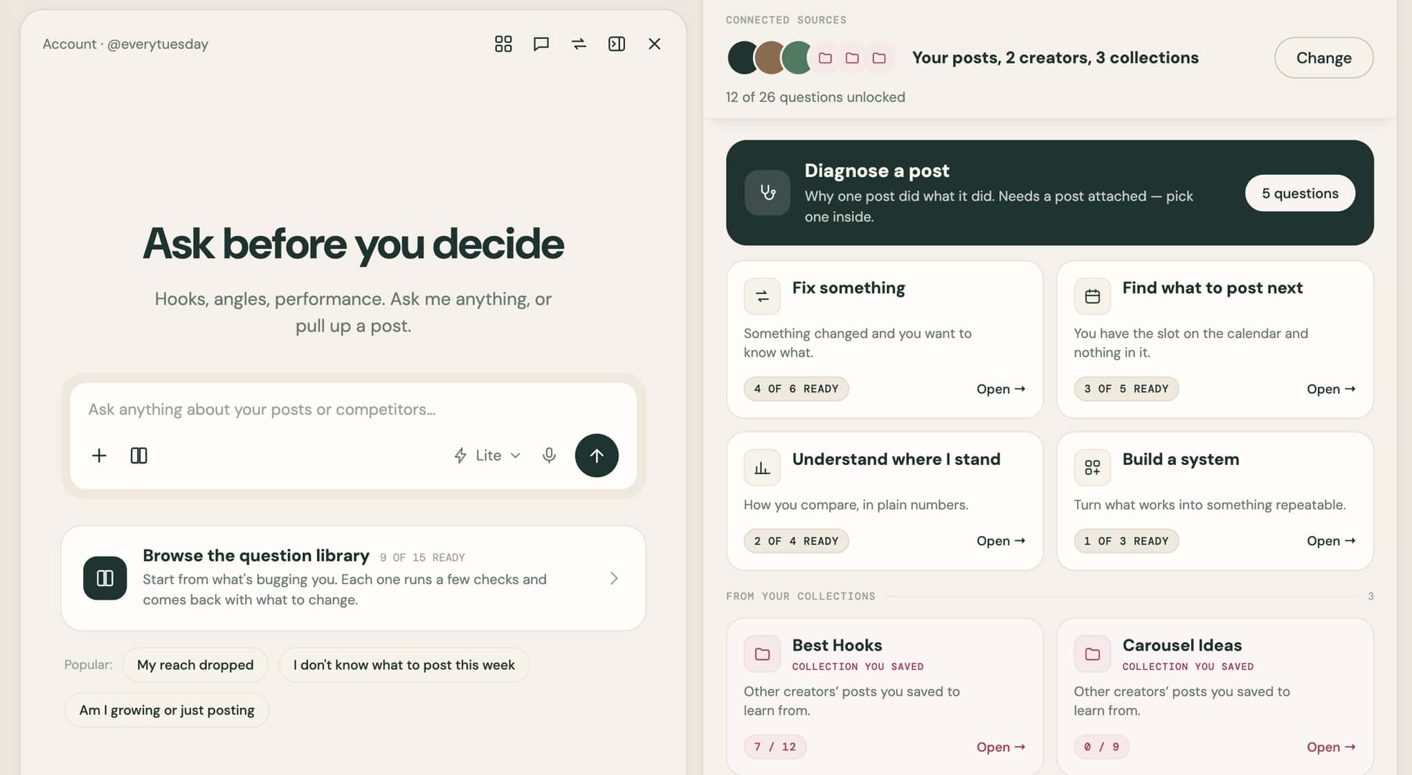 Marshmallow Ask AI answering a question across your posts and your competitors